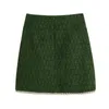 TAF ZE Green Tweed Spódnica Kobiety Wysoka Talia Mini Spódnice Kobieta Moda Łańcuch Szczur Krótkie Spódnice Jesień Zima Vintage Tight Spódnica 211120