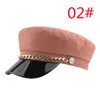 Metal chain button PU black leather cap navy hats Fashion flat caps