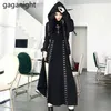 Harajuku Vrouwen Twee Stukken Set Cool Streetwear Girls Black Suits Sexy Lange Jurk Crop Hoodies High Split Outfits 210601