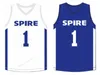 Custom Lamelo Ball # 1 Spire Basketball Jersey Heren gestikte witte blauwe maat S-4XL Elke naam en nummer topkwaliteit