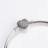 925 Sterling Silver Bangle Moments Silver1 Pulseira Com Pave Coração Clasp Limpar Cz Charme Original Bangles DIY Jóias