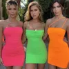 Women Casual Dresses Sexy Shoulder Strap Sleeveless Tight Fitting High Waist Slash Neck Backless Slim Solid Color Folds Comfortable Breathable Wear Resistant WMD