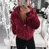 Kvinnors Faux Fur Coat High-Waist Hooded Fashion Cardigan Långärmad Lös Tunn Kanin Jacka Kvinnor 211220