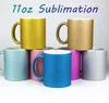 11oz Sublimazione Ceramica perlescente Glitter Mug Flash Cups 7 colori senza cuciture Bicchieri da caffè con manico Superficie opaca Bicchiere da viaggio termico Tazze