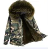 女性冬カモパッサス大ラージアライグマの毛皮の襟フード付きコートアウトウェア2 in 1取り外し可能なライニングジャケットブランドスタイル210910