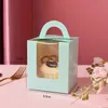 Single CupcakePacking Boxes With Clear Window Handle Portable Macaron Box Mousse Cake Boxes Paper Package Birthday PartyT2I53030