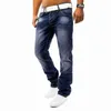 Mannen jeans hoge taille heren lente herfst rechte lange jean broek mode mannelijke fietser broek zwart blauwe zak 211108