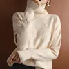 Кашемир свитер женщины водолазка чистый цвет вязаный пуловер 100% шерсть свободный большой размер