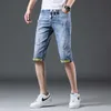 2021 zomer jeans shorts heren denim elastische uitgerekte dunne korte jean grote maat blauw onder de knie mannen korte jeans x0621