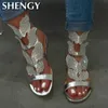 SHY Women Luxurious Crystal Pumps Celebrity Wearing Fashion Style Buckle Strap Sandals High Heels Party Wedding Shoes X0526