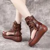 GKTINOO 2021 poisson bouche en cuir véritable sandales été chaussures romaines femmes sandales plate-forme rehausser chaussures compensées