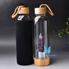 크리스탈 병 휴대용 자연 reiki 쿼츠 보석 포인트 컵 멀티 컬러 drinkware 치유 500ml 하이킹 캠핑 수화 액세서리