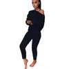 Solid Long Sleeve Set Autumn Winter Two Piece Pants Treeat Outfits Sexig Off Axel Loose Top Pencil Suit