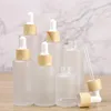 Storage Bottles & Jars 20ml 30ml 40ml 50ml 60ml 80ml 100ml Frosted Dropper Bottle With Bamboo Lid Pipette Essential Oil Empty