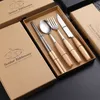 Coltello Forchetta Cucchiaio Bacchette Set da tavola Manico in legno Set di posate da bistecca in acciaio inox Kit da tavola da cucina regalo