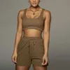 Casual Solid Sportswear Set due pezzi Crop Top e pantaloncini con coulisse Set coordinato Summer Athleisure Outfits 210714
