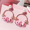 All'ingrosso-coreano gioielli zircone perla cuore fiore di cristallo orecchini di perle in ceramica per gioielli orecchio dichiarazione delle donne