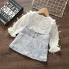 Kız Elbiseler Çocuk Giysileri Bahar Sonbahar İncileri Patchwork Bebek Kız Elbise Kore Stil Kız Uzun Kollu Sevimli Yay 0-4y