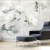 Stickers muraux Encre Peinture Lotus Chambre Canapé Fond Salon Décoration Stickers DIY Papier Peint Murale Décor À La Maison