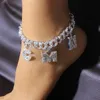 12mm Statement Cuban Link DIY Name Anklet Bracelets for Women Crystal Zircon Initial 26 Letter Anklet Whole Charm Jewelry