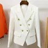 Blazer blanc de qualité supérieure pour femmes, veste élégante et Slim, boutons lions en métal, Double boutonnage, 220225