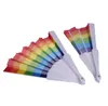 Hbt ​​folding spanien regnbåge gay stolthet hand fan dans bröllop party-fabric handhållna fans tillbehör 500 st SN2641