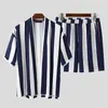 Męskie dresy Ukarładne Letnie Mężczyźni Paski Zestawy Streetwear Loose Otwarte Stitch Koszula Koszulka Moda Spodenki Plaża Oddychająca Dorywczo Męskie