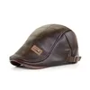 Läder Newsboy Cap Men Gorras Planas Duckbill Visor Hat Vinter pappa Fader Höst Varm Platt Kepsar Vintage Man Boinas Gatsby Hattar