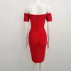 Casual Dresses Solid Nude Sexy Off Shoulder V Neck Red Black Bandage Dress 2022 Designer Fashion Evening Club Party Vestido