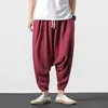 Men's Pants M-5XL Elastic Waist Linen Trousers Summer Casual Japanese Streetwear Drop Crotch Plus Size 4XL Workout Fashion Man Pant