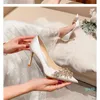Bonne qualité chaussures habillées pour femmes bout pointu strass pompes de désherbage élégantes printemps blanc birde talons hauts tenue de fête 34-40