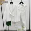 SISPELL Female Two piece Suit Lapel Collar Long Sleeve Loose Lace Up Blazer Coat High Waist Women's Casual Set 211105