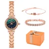 Наручные часы женские часы набор браслетов с кристаллами и бриллиантами из нержавеющей стали золотые женские наручные часы 2022 Sier часы подарки для девочек