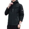 春秋のファッションジャケット男性クロアン緩いフィットホードジッパーポケットソリッドカラーストリートウェアインススーパーファイアージャクション211126