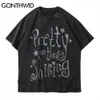 Gonthwid t-tröjor Streetwear Star Heart Distressed Ripped Förstörda hål Kortärmad Tshirts Män Hip Hop Punk Rock Gothic Tops C0315
