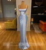 Dubai Arabisk Enkel Sky Blå Mermaid Prom Klänningar Lång Abendkleider Party Dress Planat Draped Satin Formell Evening Gown Custom Made Vestido de Festa