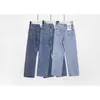 Vintage wysokiej talii dżinsy amerykański retro jasnoniebieskie luźne proste szerokie spodnie nogi slim denim spodnie 807g 210603