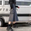 ゴシックパンク女性ハイウエストブラックロングスカートポケットハラジュッククールガールズビンテージグレー不規則なAラインファッションミディスカート210619