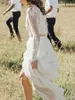 Bohemian Sommer Langarm Brautkleider Günstige Zweiteilige Spitze Chiffon Brautkleider 2021 Neue Boho Strandhochzeitskleid Vestidos de Novia