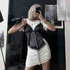 Sexy Top For Women V Neck Sleeveless Patchwork Lace Ruched Asymmetrical Hem T Shirt Designer Clothes Summer Fashion 210531