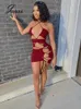 Joskaa Hollow Out Lace Up One Piece Summer Mini DrFor Women Sexy Club Party Outwear Night Birthday BacklAbiti neri X0529