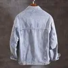 Chaquetas para hombre, moda Vintage, alta calidad, Retro, azul claro, bolsillo grande, chaqueta vaquera informal, abrigos de algodón de estilo coreano