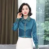 luxury vintage embroidery silks shirt long sleeve spring autumn winter runway designer womens black tops office ladies button blou2740