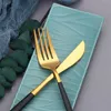 Czarny Złoto Sztućce Ze Stali Nierdzewnej Zestaw Obiadowa Naczynia Naczynia Dinner Nóż Widelec Spoon Parties Flatware Zestaw Cutlery Drop 211012