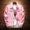 Giacche da uomo Giacca all'ingrosso Denim giacca coreano rosa / rosso / nero casual primavera autunno baseball uniforme uniforme studente per gli uomini