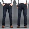 Классический стиль мужской черный синий обычный подходит джинсы бизнес случайные растягивающие джинсовые штаны мужские брюки брюки 210622