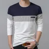 T-tröja Män Bomull Långärmad O Neck Mens T-tröja Mode Patchwork Stripe Causal T Shirt Man Märke Men Kläder Harajuku Toppar 210722