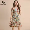 Ld Linda Della Modna sukienka Runway Summer Women039s Rękaw Flare Floral Hafdery Elegancka siatka pusta sukienki MIDI 2201225181511