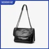 MIRROR TOP Quality Genuine Leather Fashion Shoulder Messenger Bag Metal Chain Irregular Line Mezzanine Large Capacity Comfortable Handbag Wallet