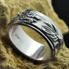 Riktigt ren 925 sterling silver drake ringar för män roterbar överföring lycka vintage punk retro stil anel masculino aneis